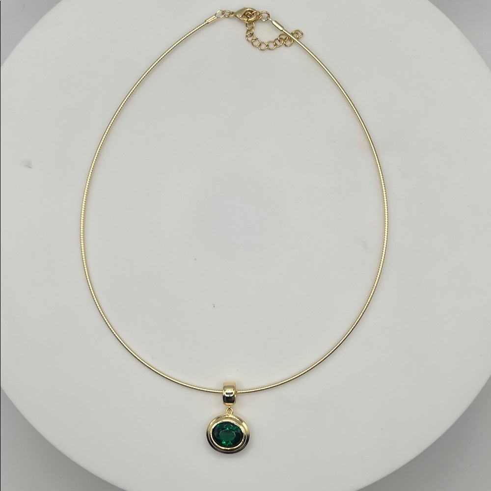 149. 14k Gold Plated over Stainless Steel Omega Necklace Emerald Stone 15”-18” - Picture 3 of 5